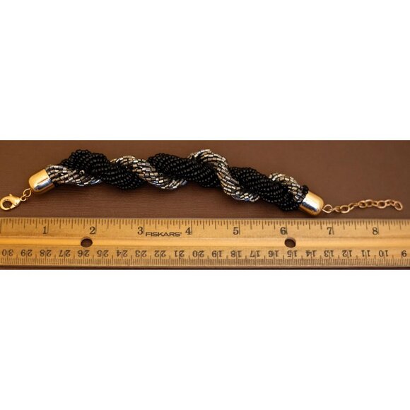 8 inch, Vintage Spiral Black & Silver Tone Bracelet - U29 - Picture 3 of 3
